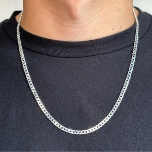 Solid Silver Chain Silver Cuban Link Chain 4mm 22 Inches Stamped .925 Italy